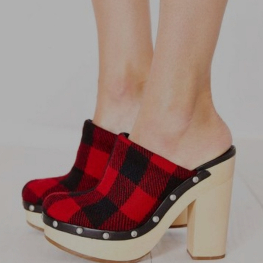 Woolrich Wool "The Librarian" flannel platform Clogs 7 Mint